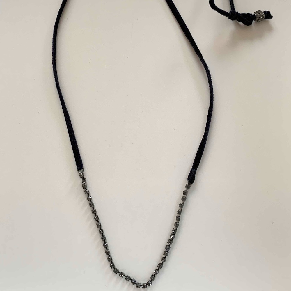 Blue velvet Necklace with diamond beading